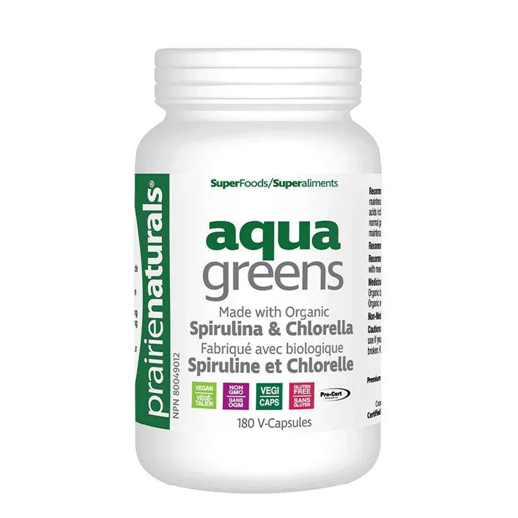 Prairie naturals aqua greens 180 vegetable capsules - grain box