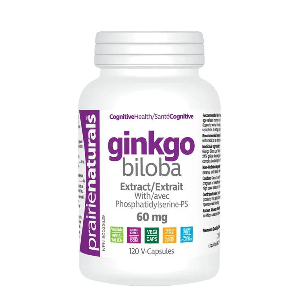 Prairie Naturals Ginkgo Biloba 60 mg 120 vegetable capsules - La Boite à Grains