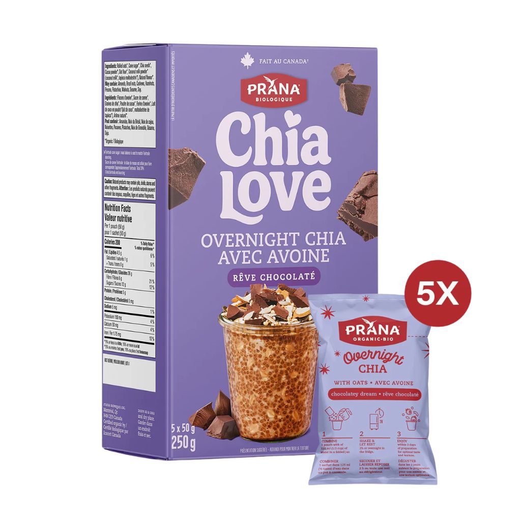 Chia Love overnight chia avec avoine rêve chocolaté Prana - La Boite à Grains