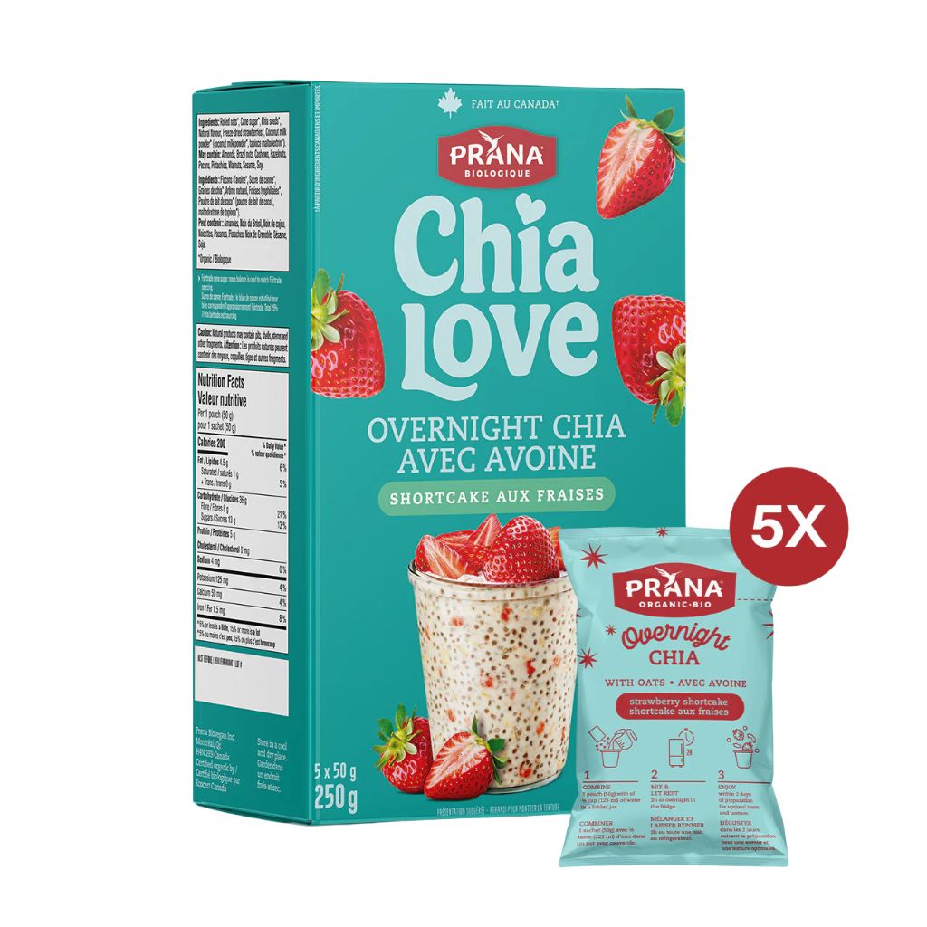 Chia Love overnight chia avec avoine shortcake aux fraises Prana - La Boite à Grains
