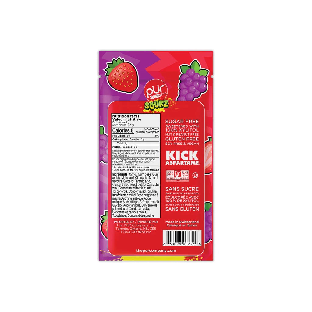 pur gum sourz fraise raisin - La Boite à Grains