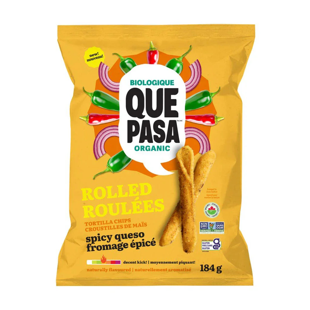 Que Pasa Organic Spicy Cheese Rolled Corn Chips - La Boite à Grains