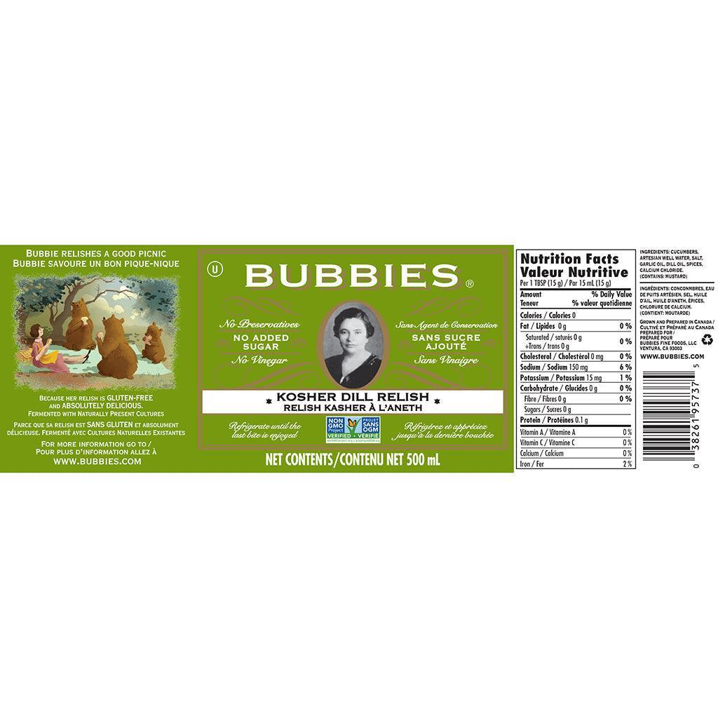 Relish Kasher à l'Aneth Sans Sucre Ajouté Bubbies - La Boite à Grains