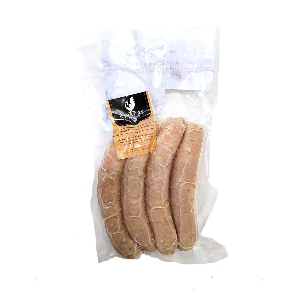 saucisses de poulet ail rôti et fromage Saveurs des Monts - La Boite à Grains