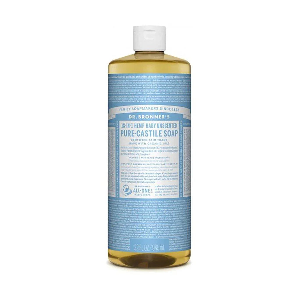 Savon de Castille Pur Liquide - Non Parfumé pour Bébé Dr. Bronner's - La Boite à Grains