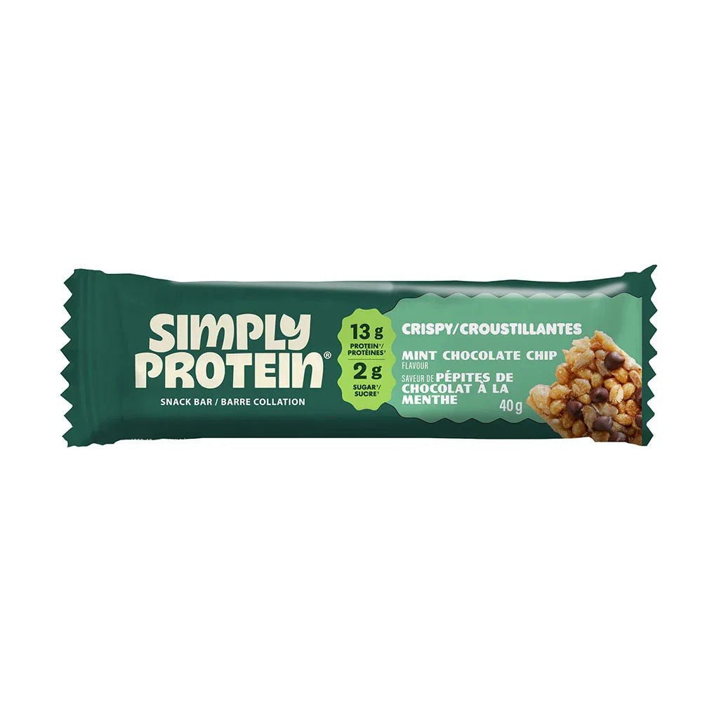 barre croustillante saveur de pépites de chocolat à la menthe Simply Protein - La Boite à Grains
