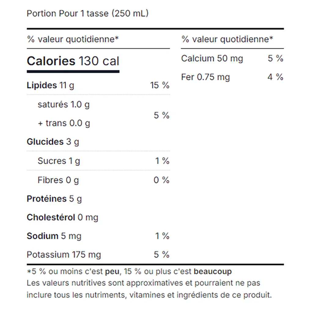 Valeur nutritive Boisson aux Amandes Non Sucrée 946 ml elmhurst