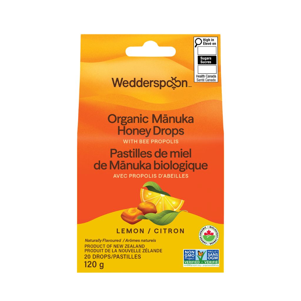 pastilles de miel de Manuka biologique avec propolis citron Wedderspoon - La Boite à Grains
